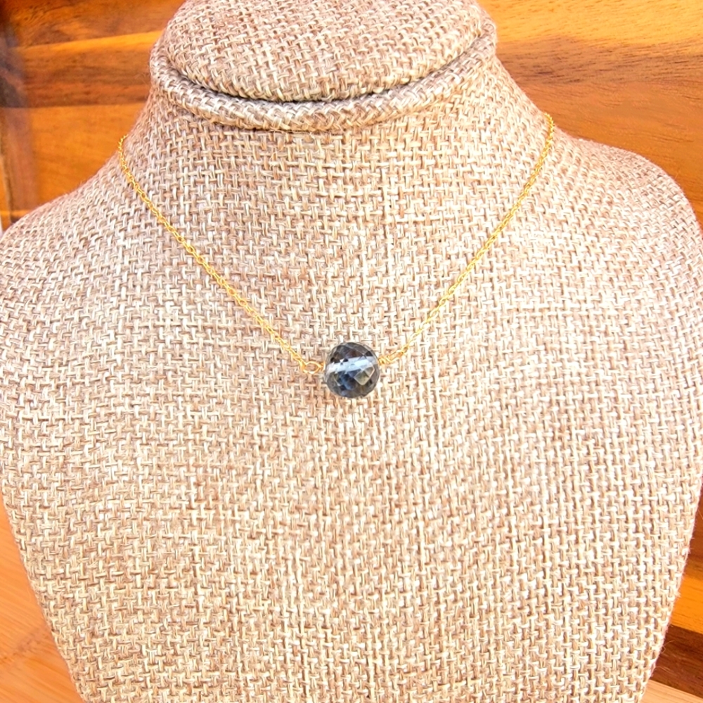 London Blue Topaz Necklace Minimalist Crystal Gemstone December Birthstone